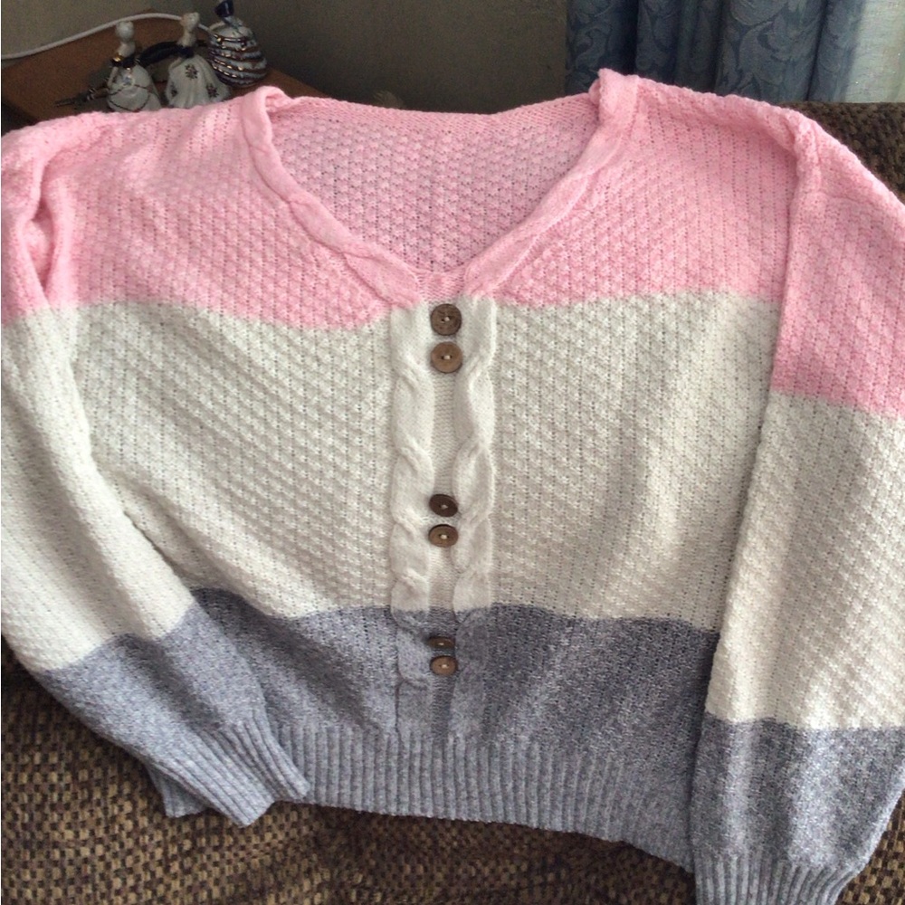 Colorblock Button Women's Sweater